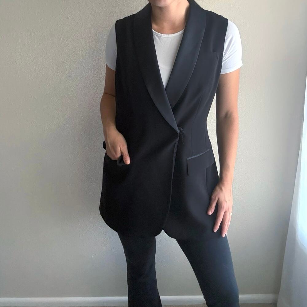 Black Sleeveless Blazer tailored vest minimalist work office corporate neutral